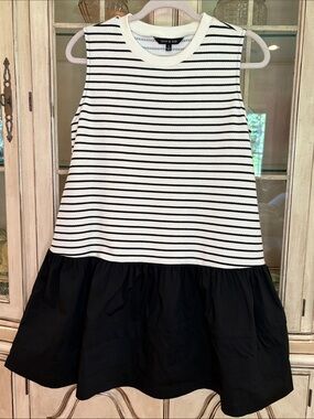 NWOT Strut & Bolt Black and White Striped Drop-Waist Dress